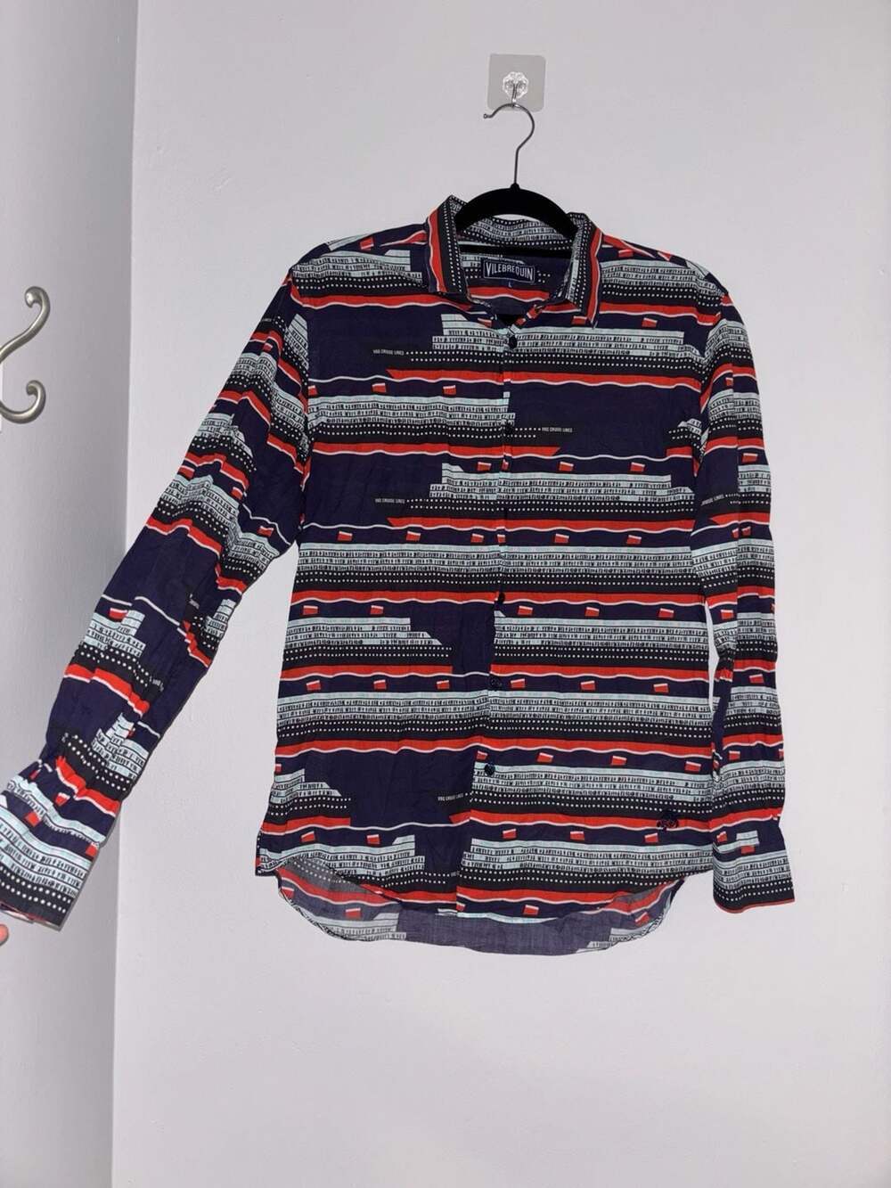 Vilebrequin Light Cotton Shirt Unisex Navy Red pattern